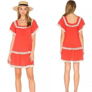 Eberjey Sea Breeze Zia Cover Up Tassel Gauze Dress In Watermelon Crush Size S/M